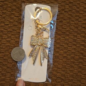 Gold Bow Keychain with Rhinestones